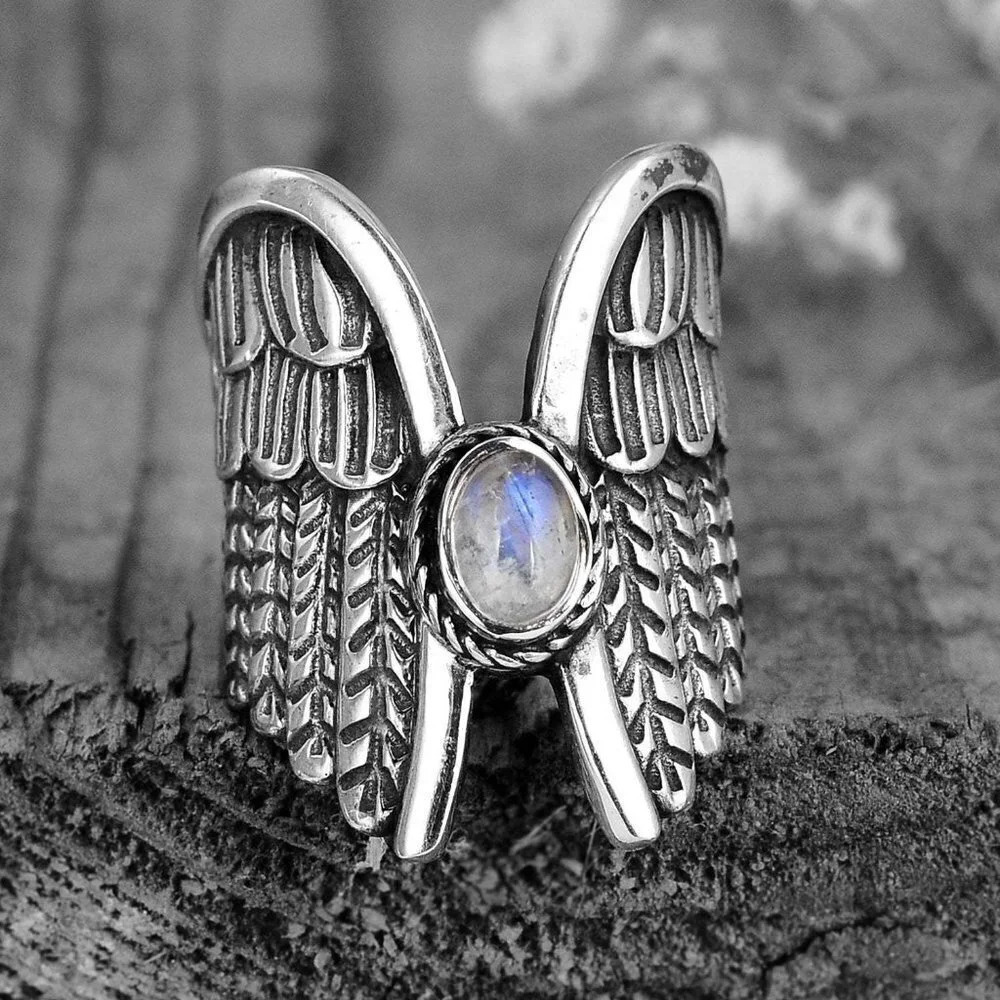 🍁925 Silver Plated New Arrival Angel Wings Rings For Women, MLNN1290